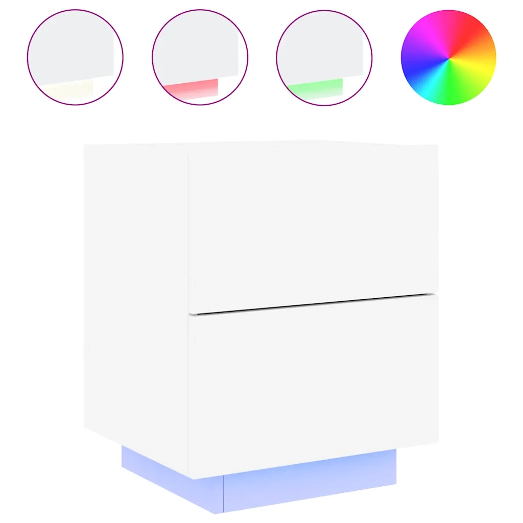 Comodino | Armadio da Notte | Mobiletto da notte con Luci LED Bianco in Legno Multistrato