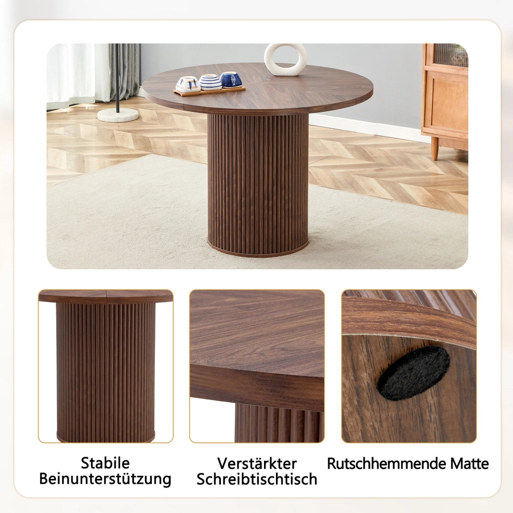 Tavolo da pranzo rotondo in MDF effetto noce Ø100 cm