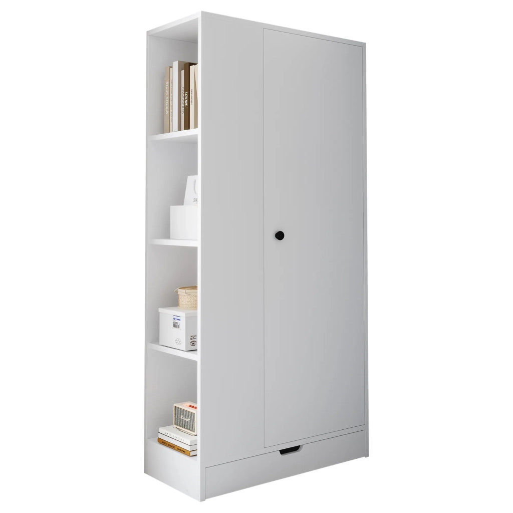 Armadio 70x40x170 cm, 1 anta, con ripiani e cassetti, bianco puro