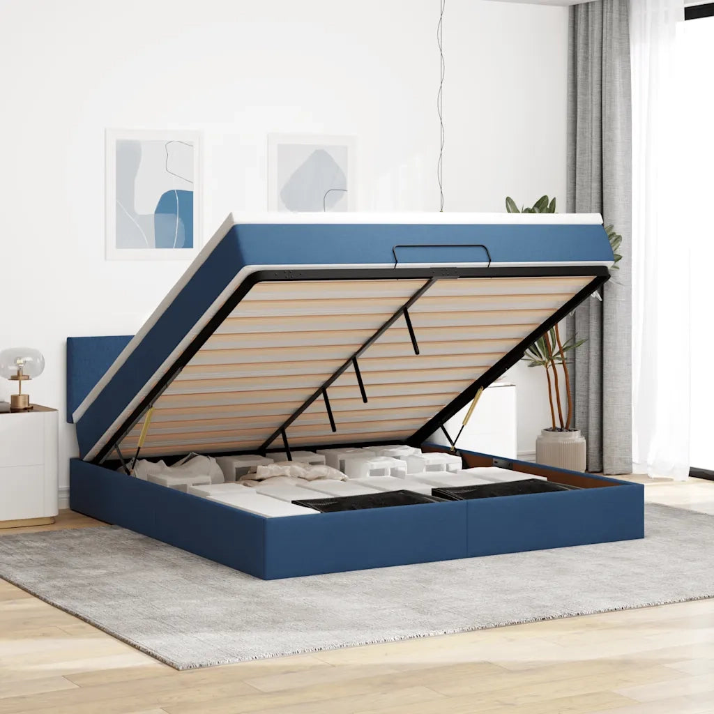Pouf Letto con Materasso e LED Blu 180x200cm in Tessuto 3312249