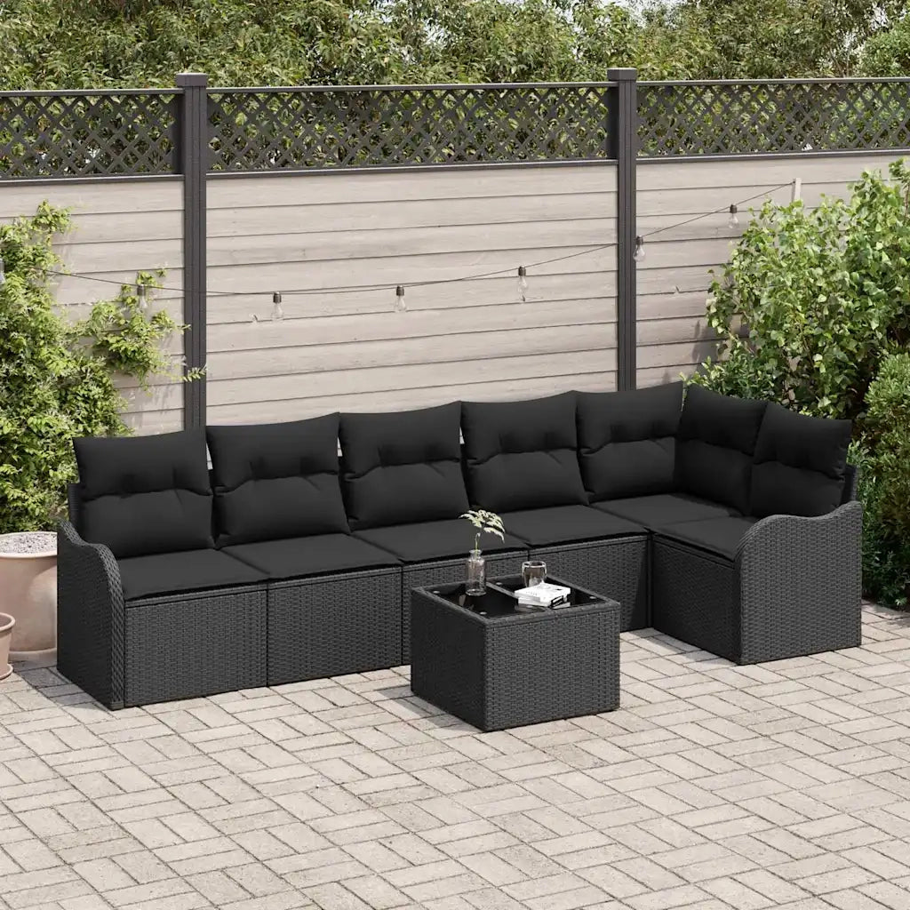 Set Divano da Giardino con cuscino 7 pcs Beige Poly Rattan