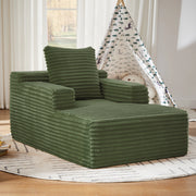 Divano letto in velluto a coste verde utilizzabile come chaise longue e poltrona relax senza montaggio