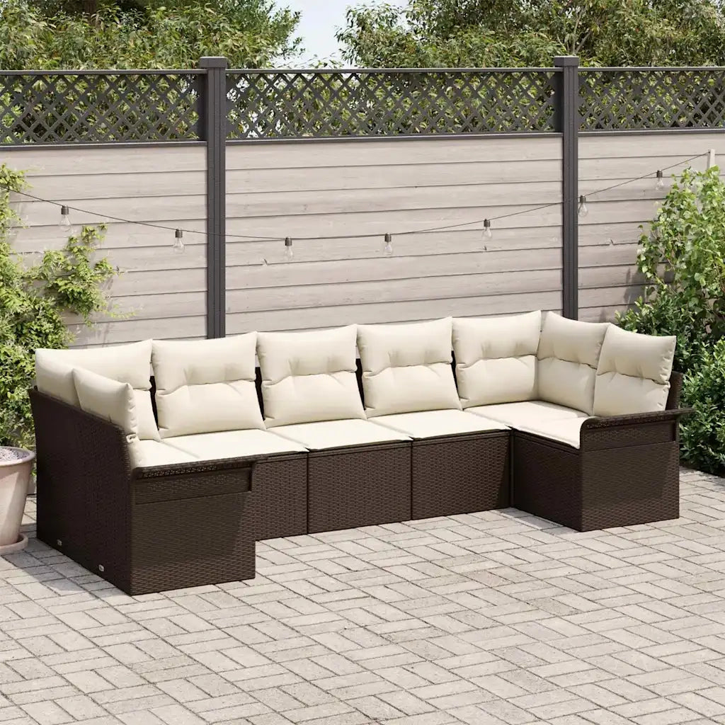 Set Divano da Giardino con cuscino 7 pcs Marrone Poly Rattan