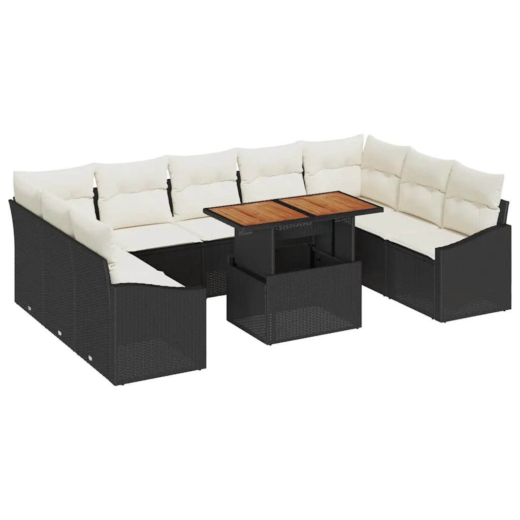 Set Divano da Giardino 10 pcs Nero Poly Rattan