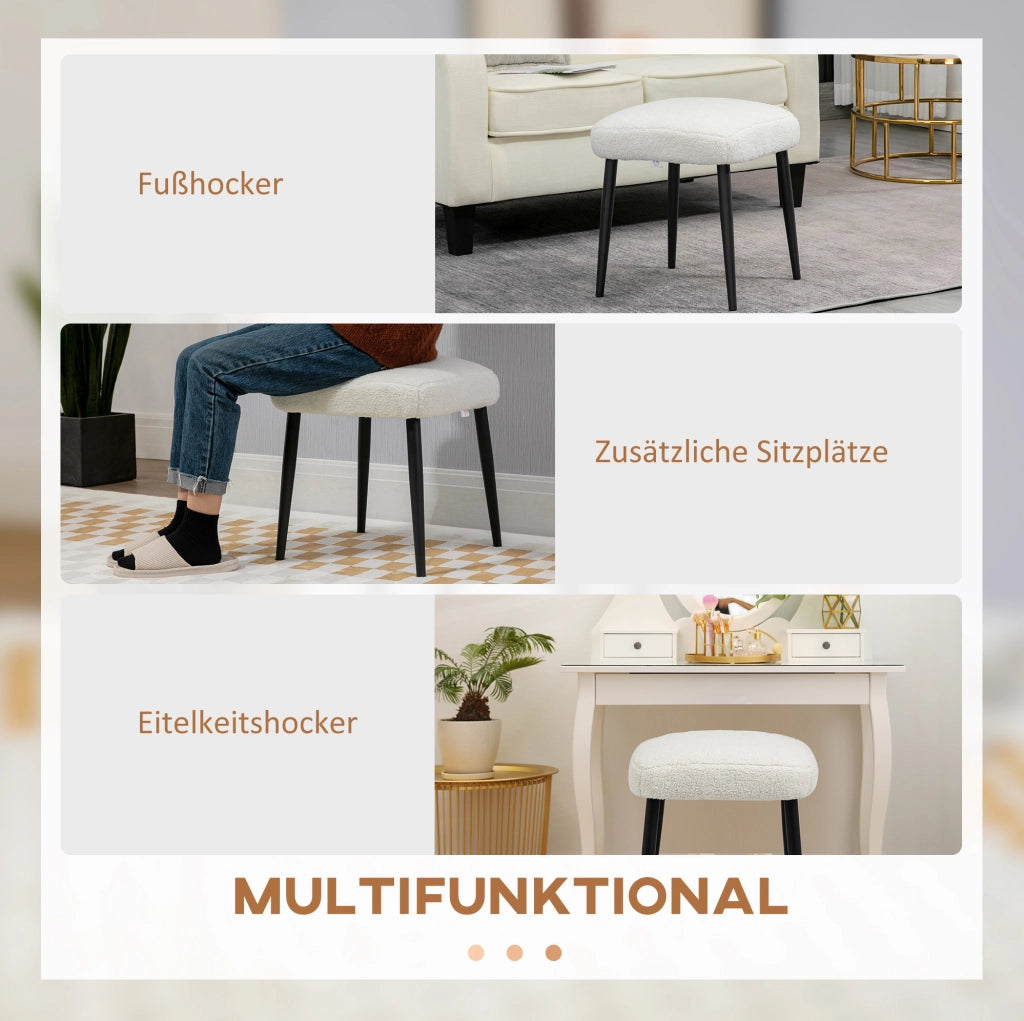 Pouf quadrato in tessuto effetto cashmere con gambe in acciaio crema 42x42x47 cm