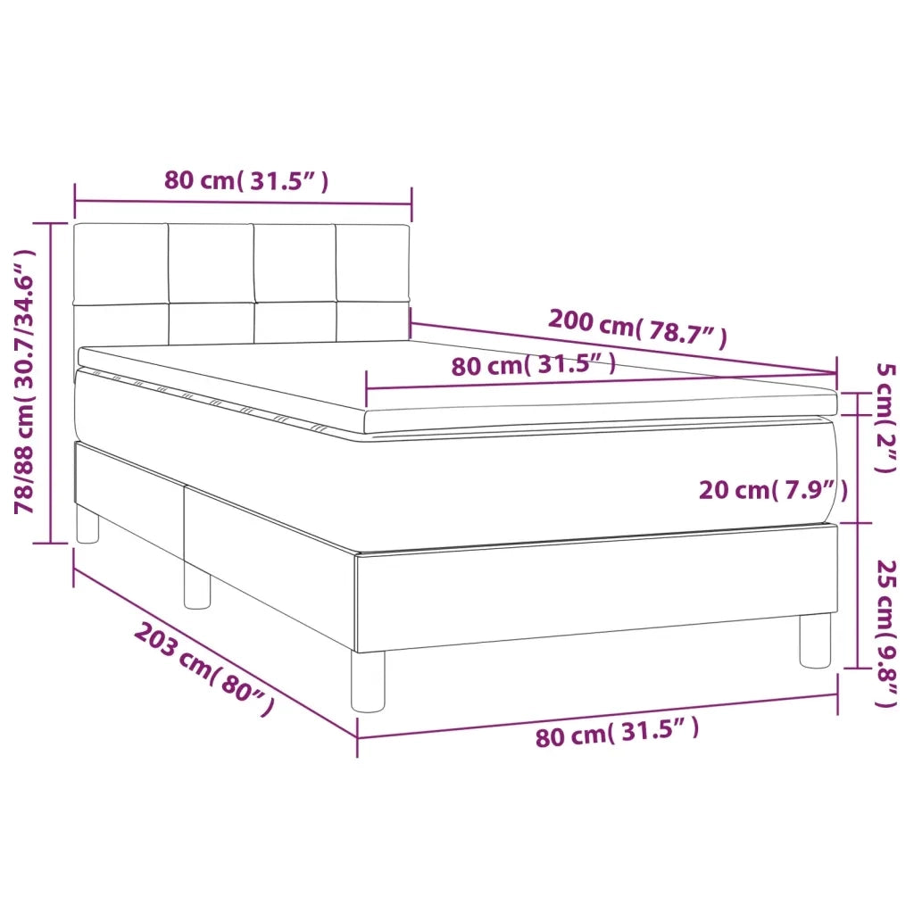Giroletto a Molle con Materasso-Struttura Letto con Materasso Marrone Scuro 80x200 cm Tessuto 415887