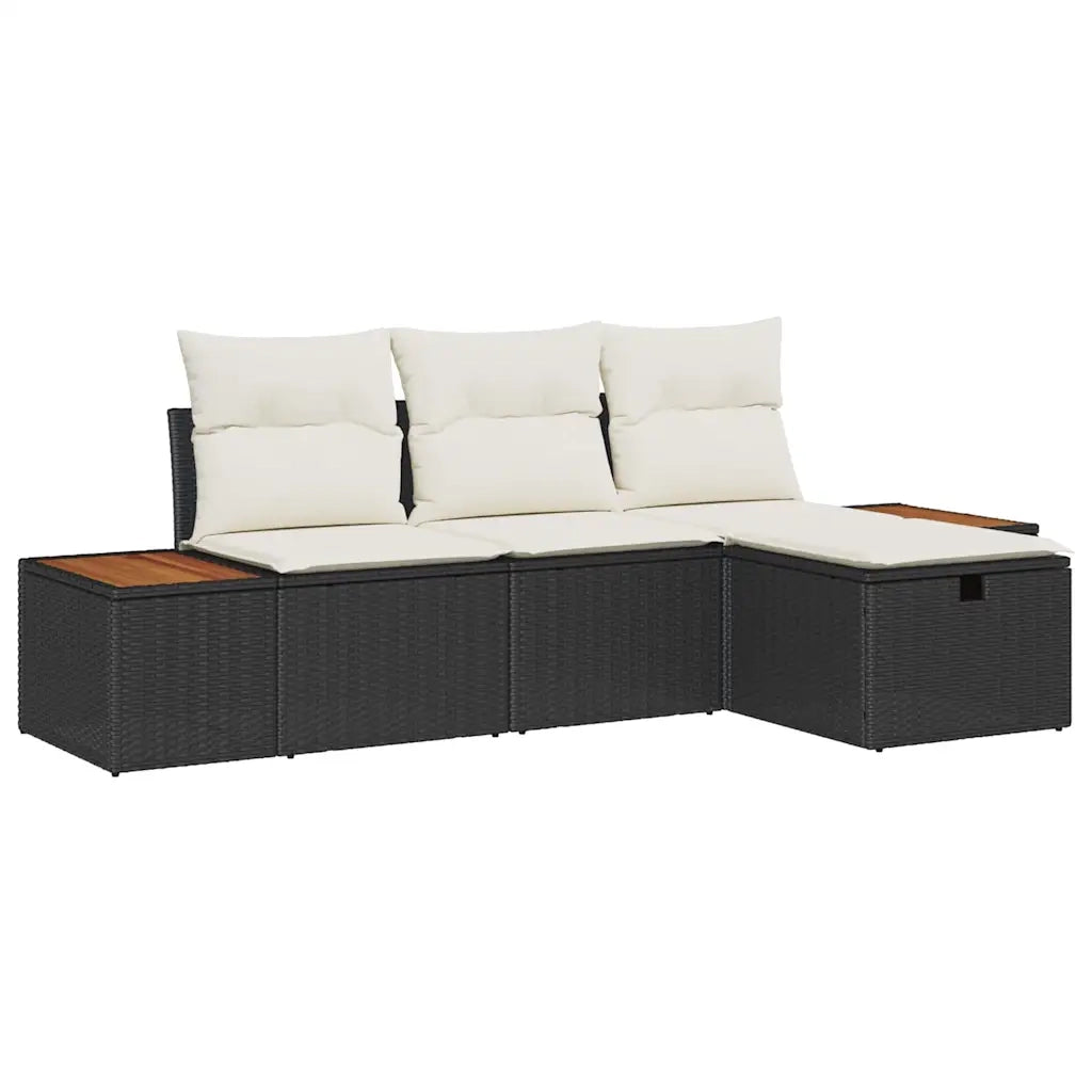 Set Divano da Giardino con cuscino 4 pcs Nero Poly Rattan