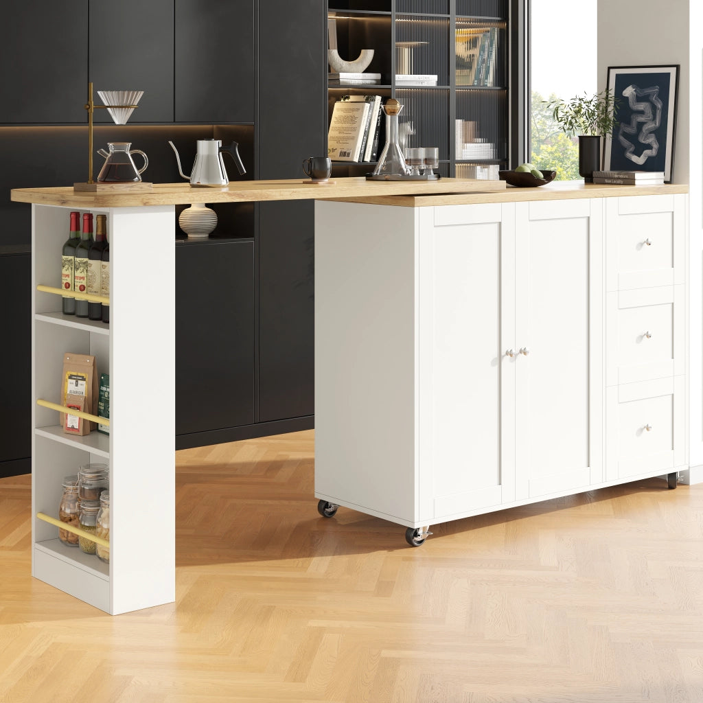 Isola cucina mobile bianca 140 x 40 x 93;5 cm con piano pieghevole in MDF effetto legno