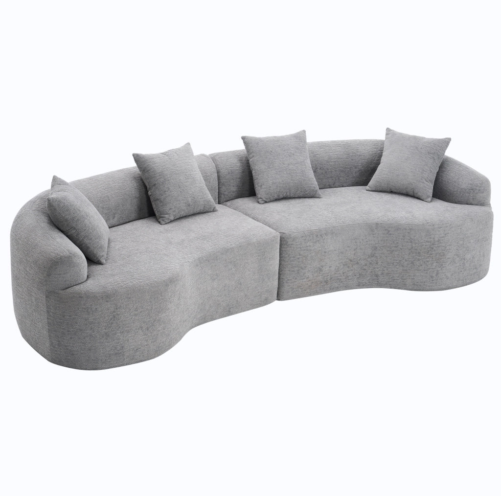 Divano angolare modulare curvo 4 posti in chenille grigio