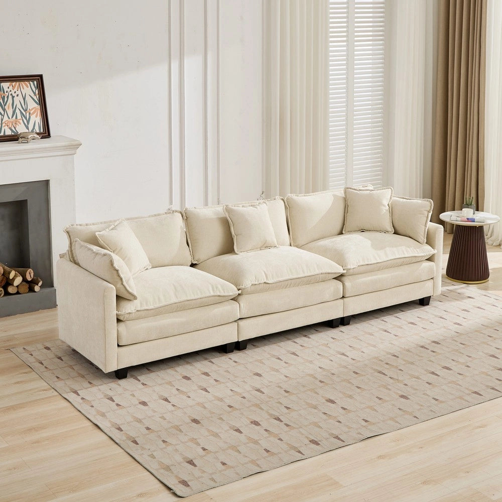 Divano 3 posti ¨C Minimal ¨C tessuto chenille beige imbottito con cuscini