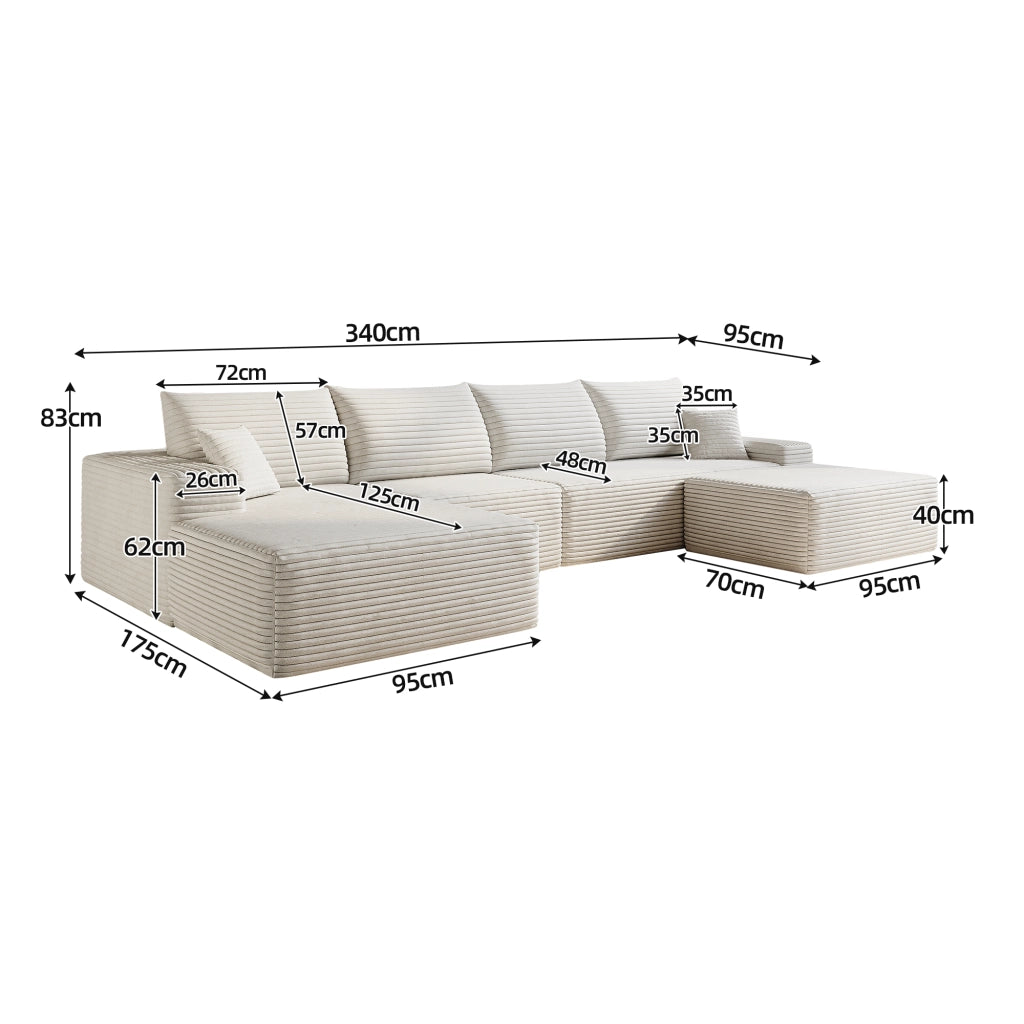 Divano modulare con chaise longue - seduta in schiuma elastica - in tessuto - bianco