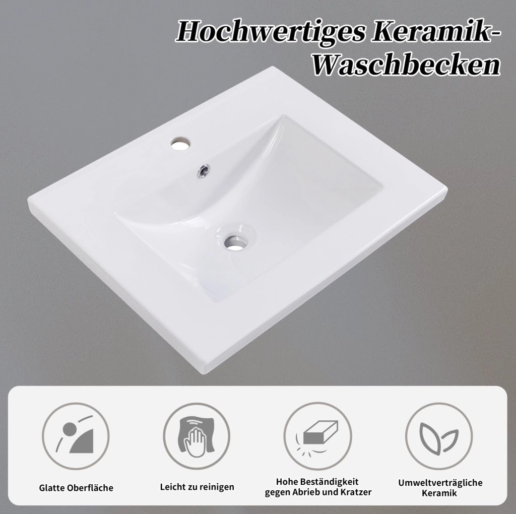 Mobile bagno con lavabo in ceramica e base contenitore 60 cm, grigio chiaro
