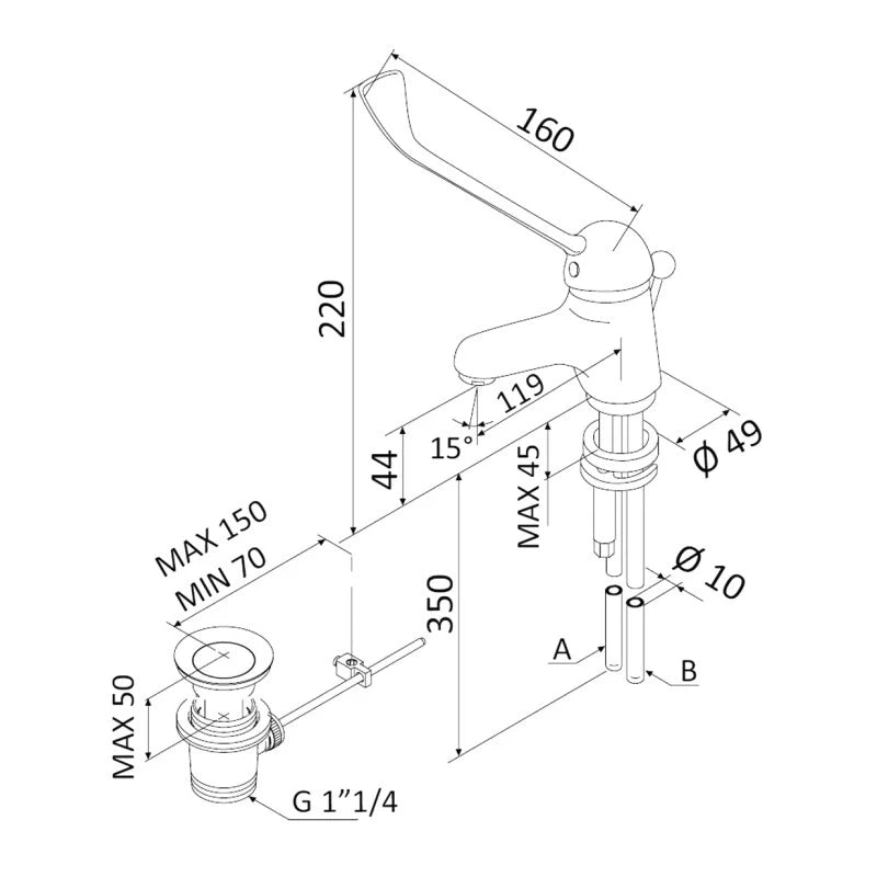 Miscelatore monocomando lavabo con leva clinica.