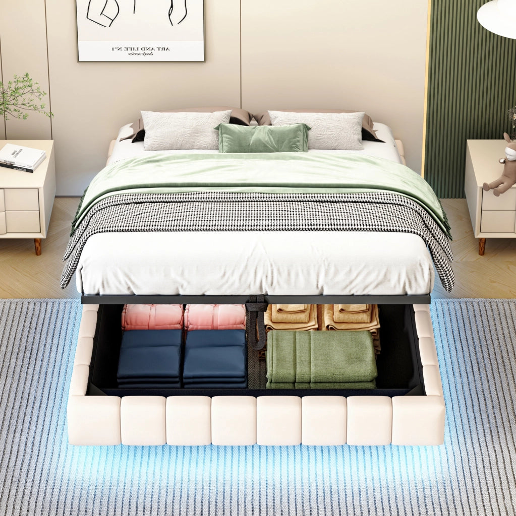 Letto imbottito sospeso con contenitore e LED 140x200 cm