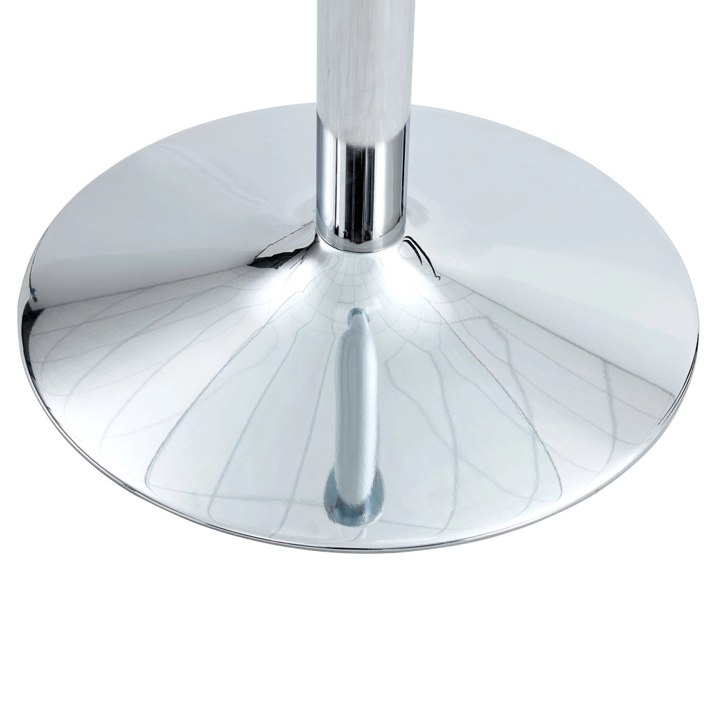 Tavolo alto da bar con piano rotondo in vetro trasparente e base in metallo argento diametro 85 cm altezza 76 cm