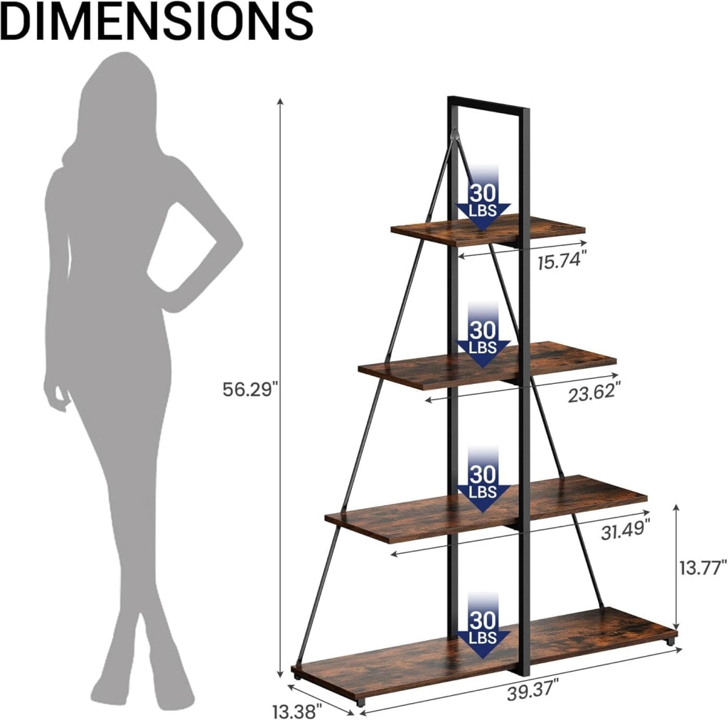 Scaffale Libreria Industriale 4 Ripiani Mobile a Giorno in Legno e Metallo per Soggiorno e Cucina 100x33x142cm Marrone