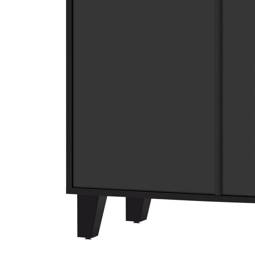 Madia nera effetto specchio con 4 ante; 2 ripiani regolabili; 160 x 40 x 84 cm