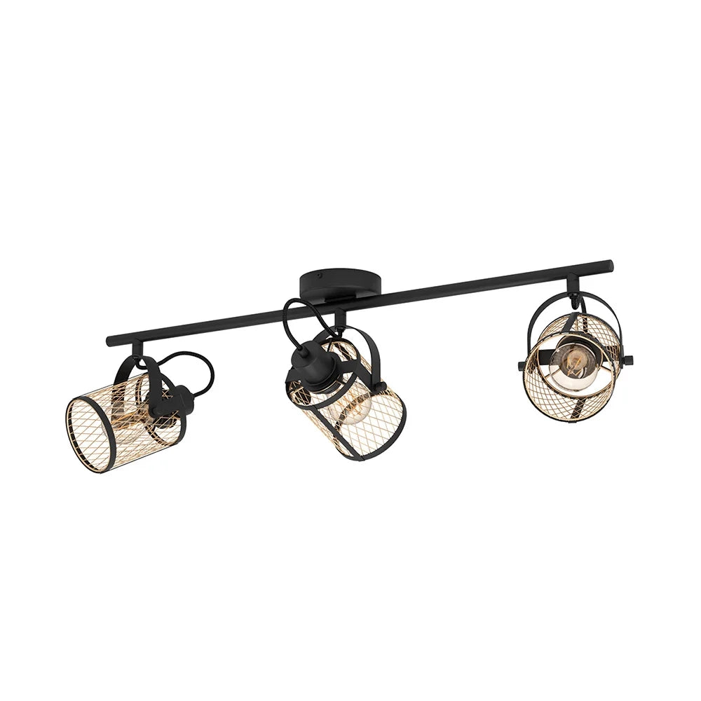 Plafoniera Industrial Dellow 3 Luci Acciaio Nero E