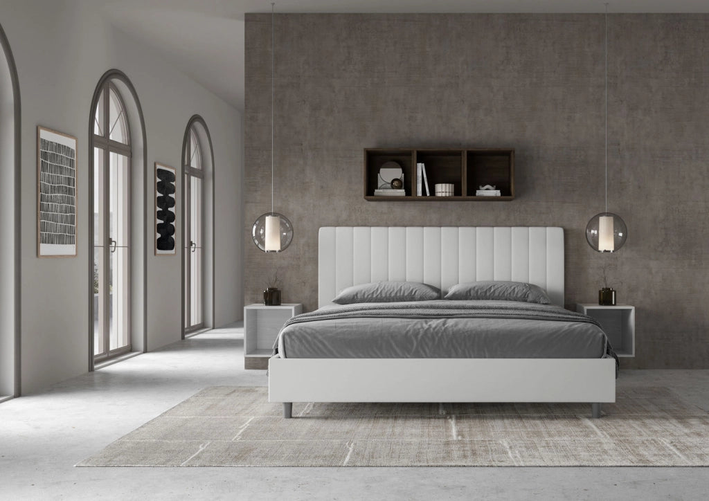 BS COM Letto matrimoniale king size con rete imbottito 200x200 similpelle bianco
