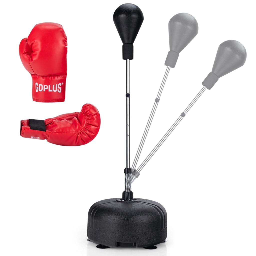 Punching ball per adulti e bambini con altezza regolabile in 4 posizioni, Sacco da boxe con supporto e guanti Nero-Boxe