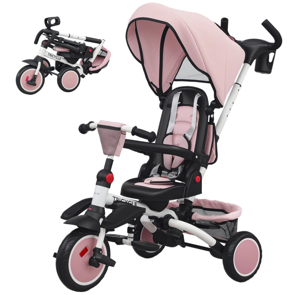 Triciclo evolutivo 6 in 1 per bambini ¨C Xylo ¨C con maniglia regolabile e sedile girevole 360¡ã, rosa