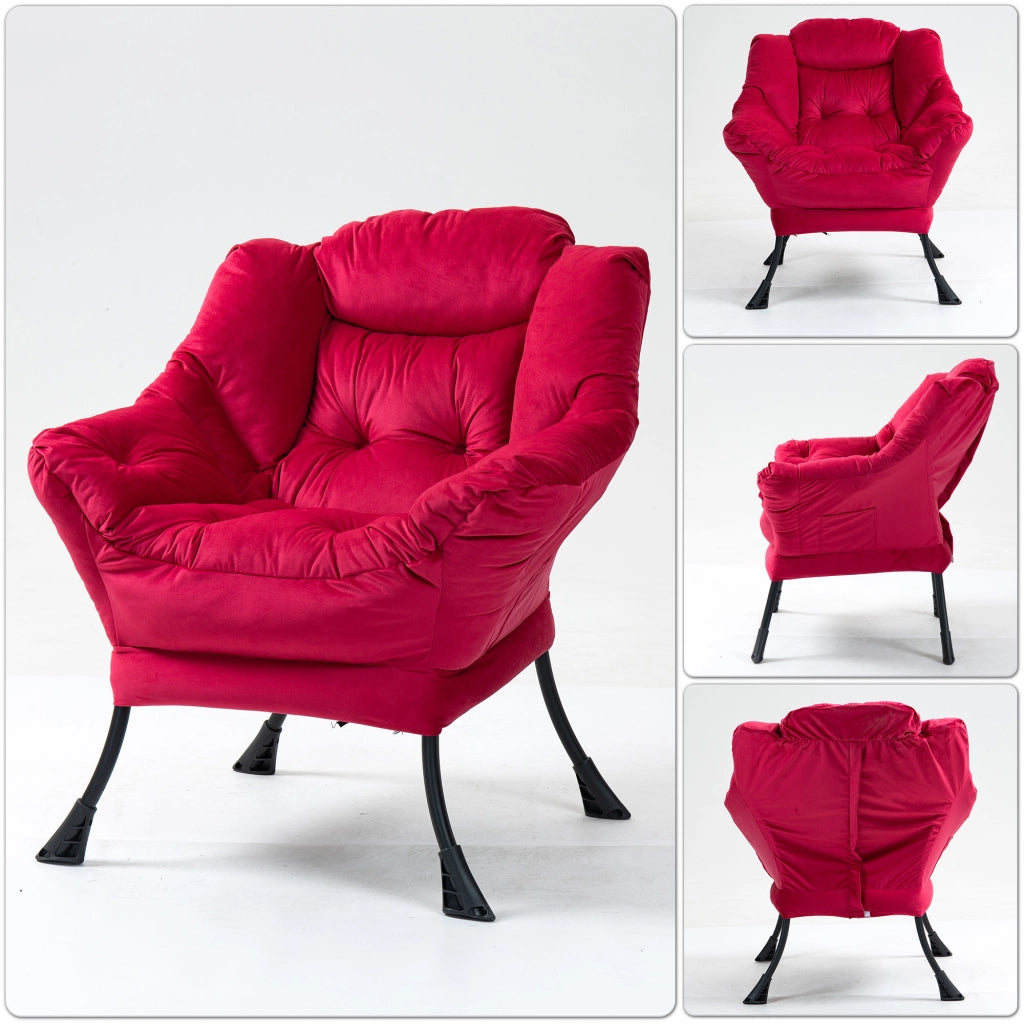 Poltrona relax - con tasca laterale e poggiatesta morbido - in metallo - rosso mattone