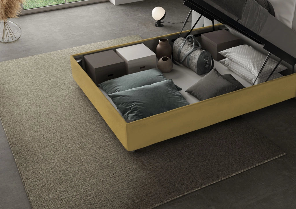 BS COM Letto una piazza e mezza contenitore imbottito 120x210 microfibra ocra