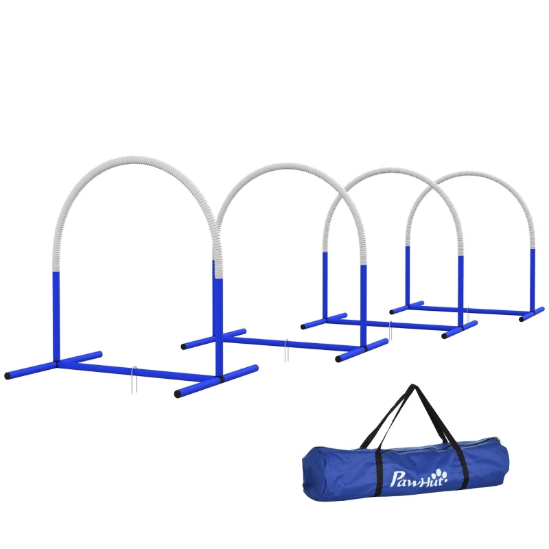 Set di agility per cani, addestramento cani, 4 archi, per principianti, con borsa per il trasporto, blu+bianco, 88 x 64 x 95 cm