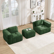 Divano modulare angolare a 2 posti con pouf, schiuma alta densità 32D, tessuto in poliestere verde, senza struttura