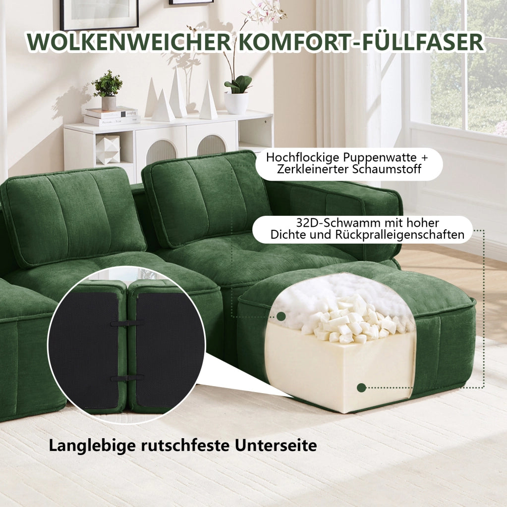 DIVANO Modulare Angolare con Pouf 198x162x67 cm Poliestere Verde