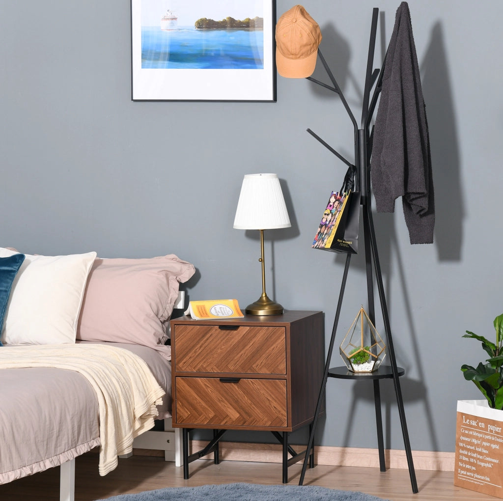 Standgarderobe Kleiderständer 180 cm Schwarz Metall mit 3 Stangen und 8 Haken für Flur
