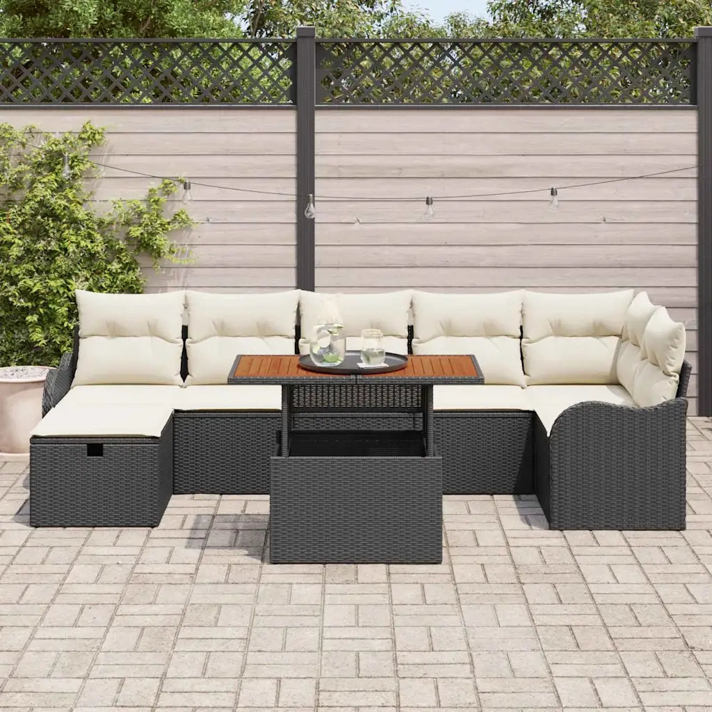 Set Divano da Giardino con cuscino 8 pcs Nero polyrattan