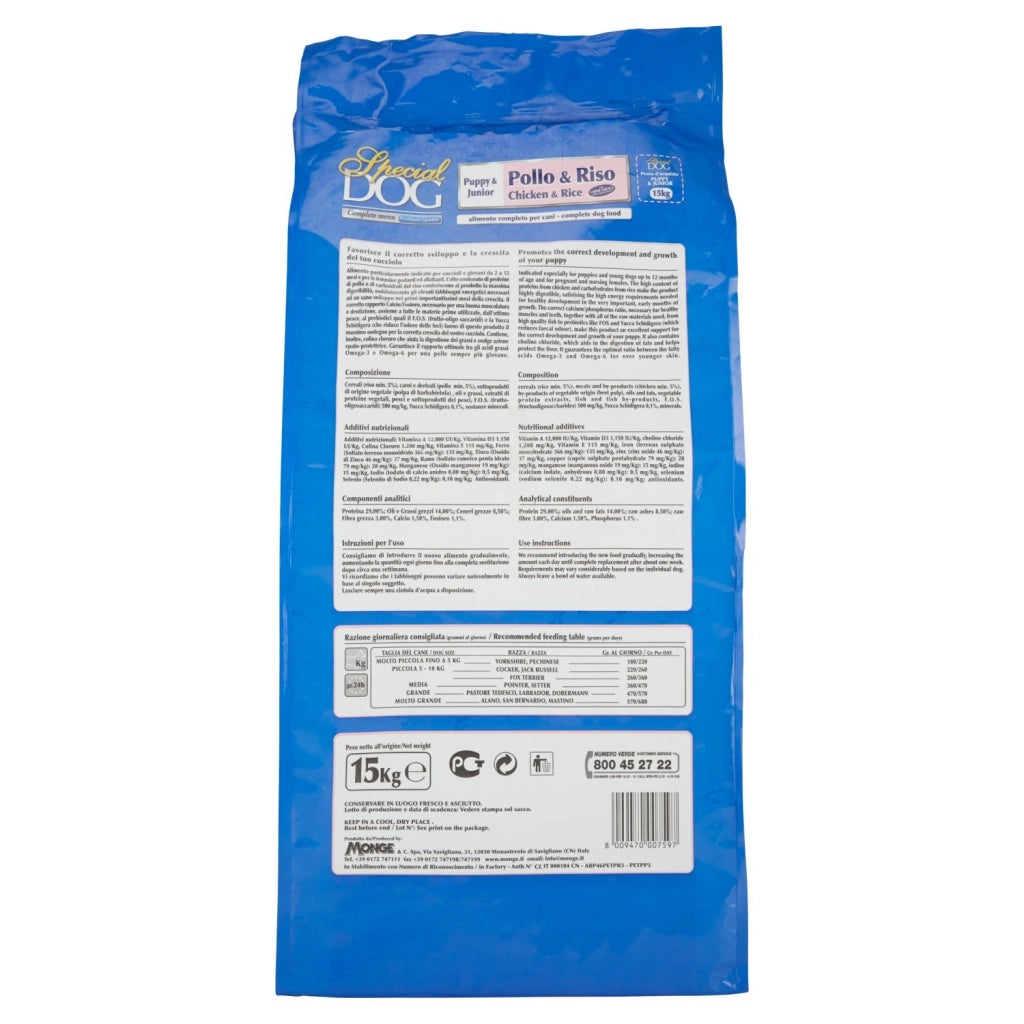 Crocchette per Cani Junior Pollo e Riso Monge Special Dog 15 kg