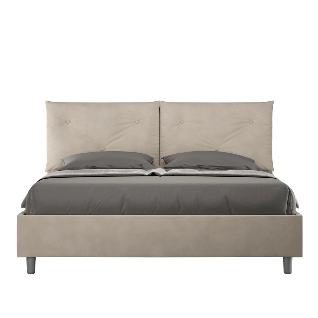 BS COM Letto queen size con rete imbottito 150x210 microfibra sabbia Large