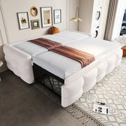 Letto imbottito estraibile 90/180 x 190 cm con rete a doghe; tessuto teddy beige; divano letto salvaspazio