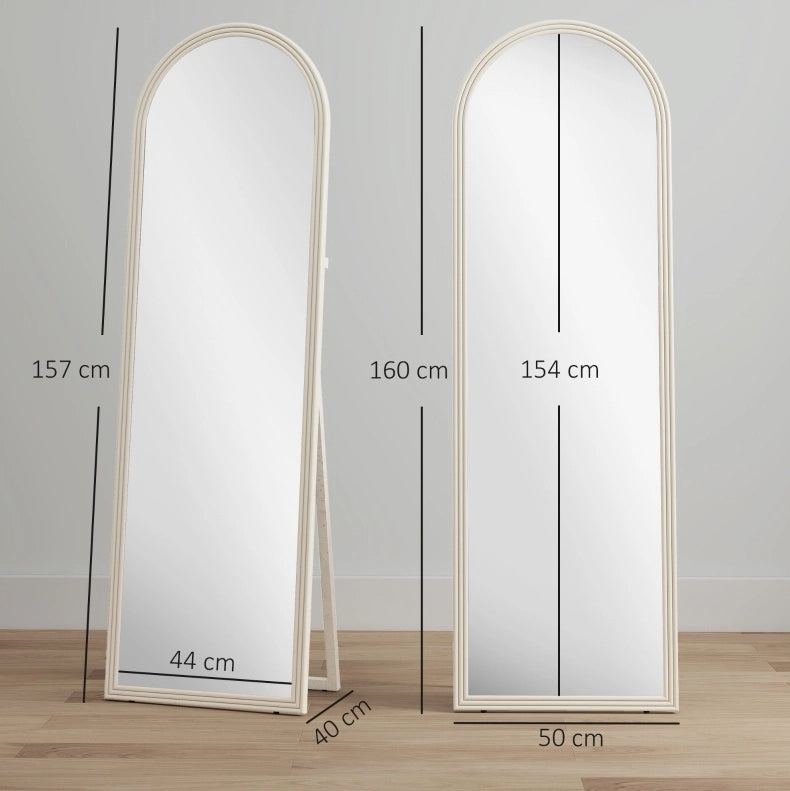 Specchio da terra 50 x 160 cm in plastica bianca, ad arco, da parete o libero