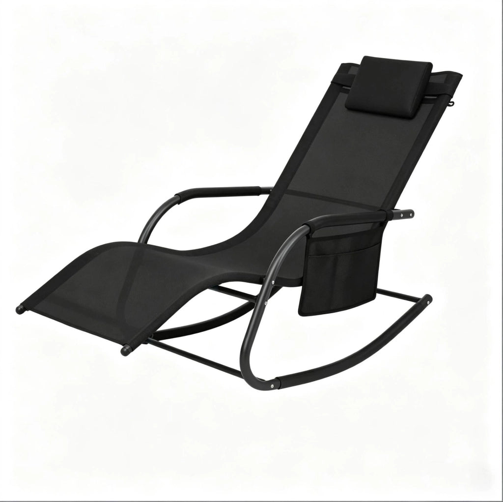 Sedia a dondolo da esterno in policotone nero con struttura in metallo 152x83x62 cm