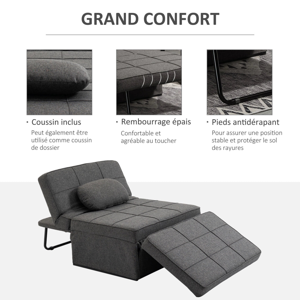 Poltrona letto convertibile con pouf ¨C Minimal ¨C Grigio, tessuto, inclinabile