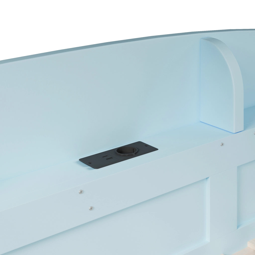 Letto a castello due posti 90 × 200 cm con presa USB e ripiani laterali in legno e MDF blu