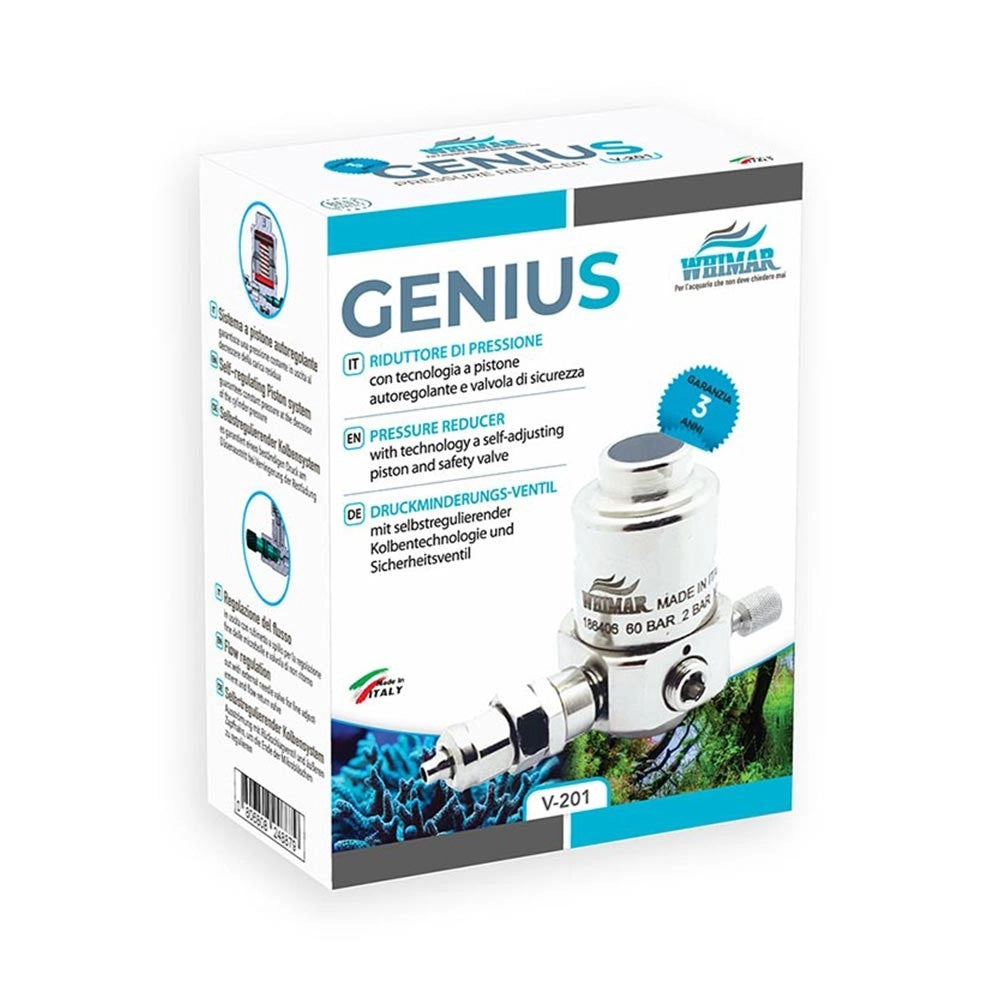 Whimar Genius mod. V201 con manometri di alta e bassa pressione - Riduttore di Pressione per bombole CO2 usa e getta passo 10x1