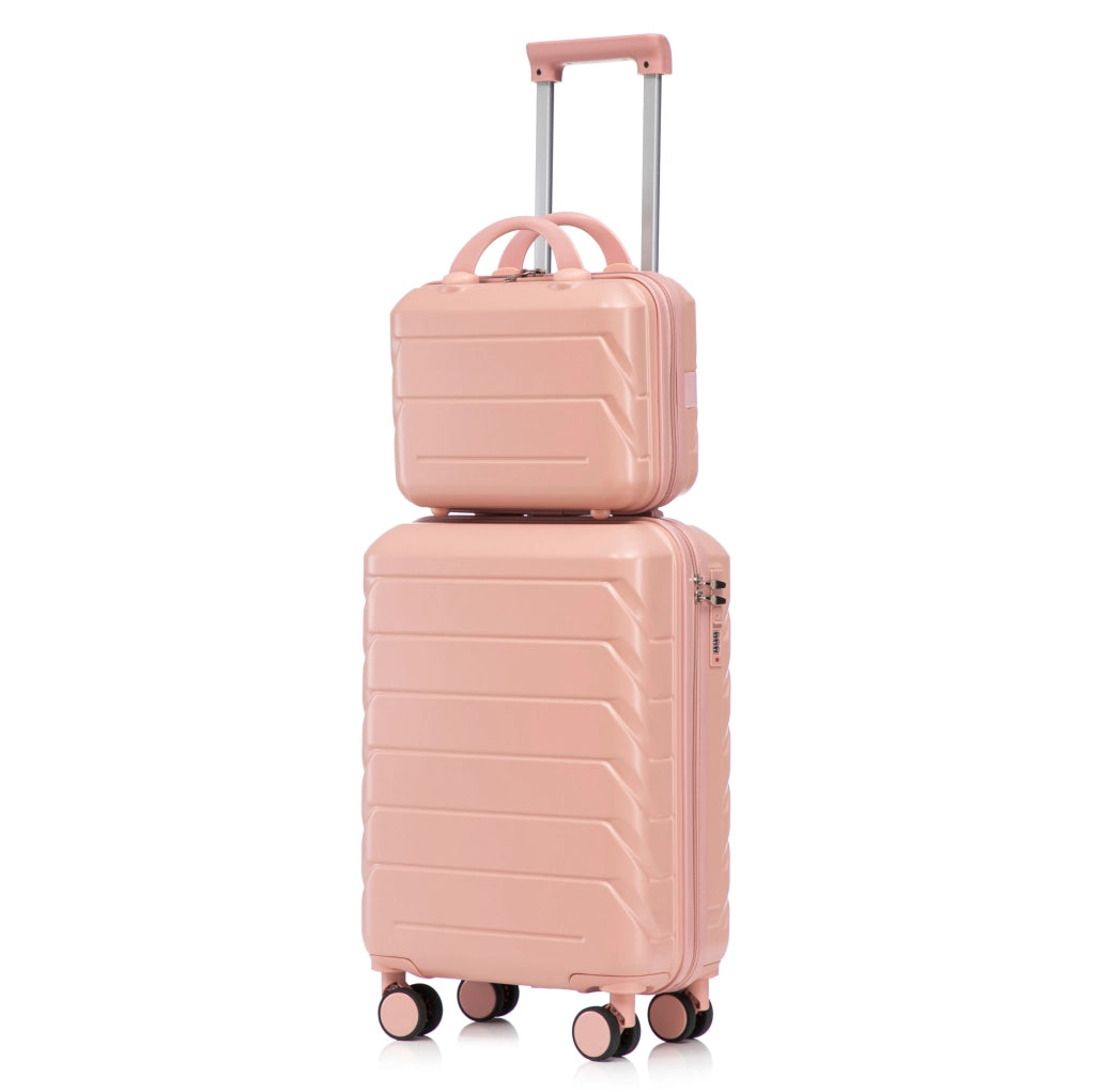 Set 2 pezzi valigia 35,5x20,5x55 cm rosa in ABS, trolley con beauty case
