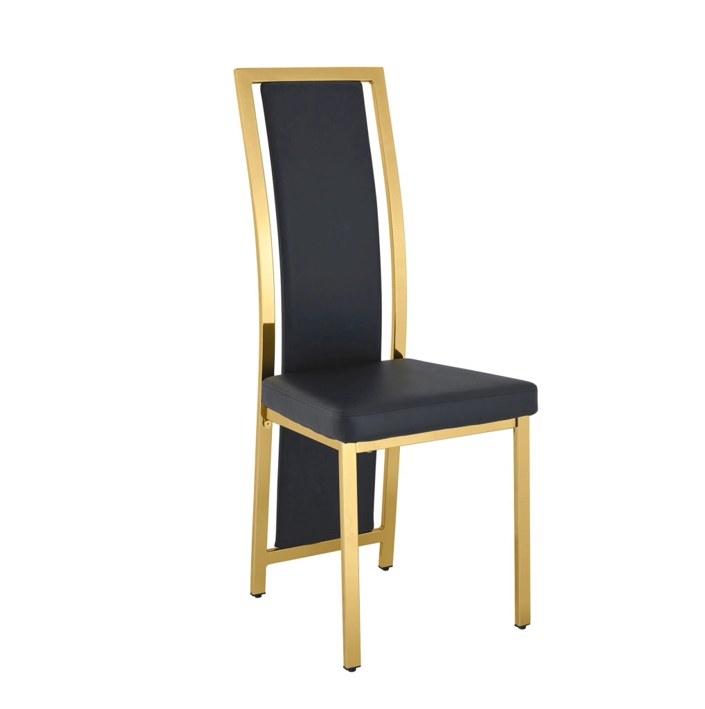 Set di 4 sedie da pranzo 44x42,7x109 cm metallo dorato e similpelle nera