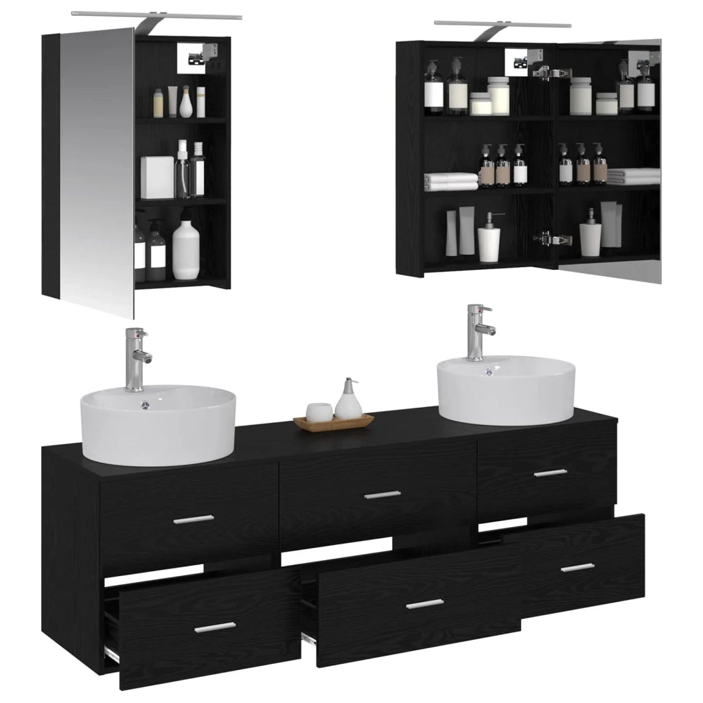 Set di mobili per il bagno 5 pz Rovere Nero 3406872