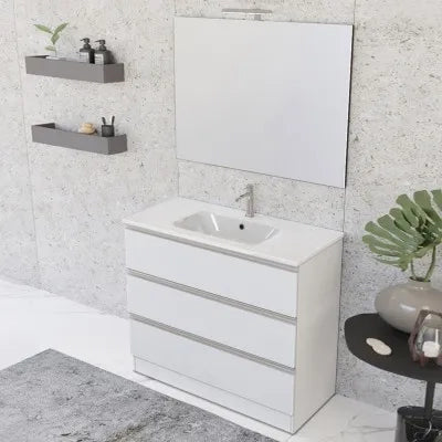 Mobile bagno 100 cm bianco opaco con specchio e lavabo incluso Master