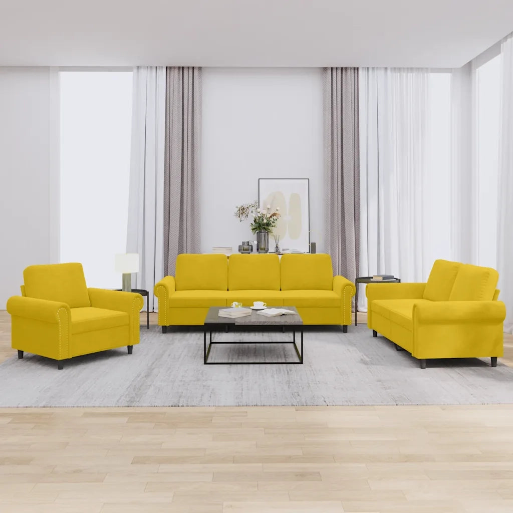 Set di Divani 3 pz con Cuscini giallo in Velluto