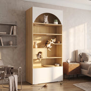 Mobile per gatti ULEVR 90x50x200 cm con parete da arrampicata, cuccia e 2 vani contenitore, bianco effetto legno