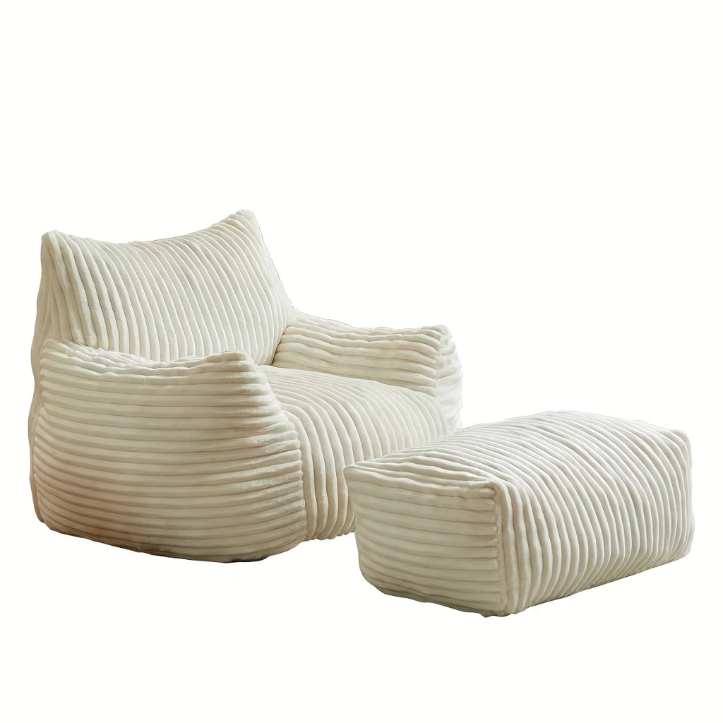 Chaise longue con pouf - supporto ergonomico a 5 zone - in flanella - bianco
