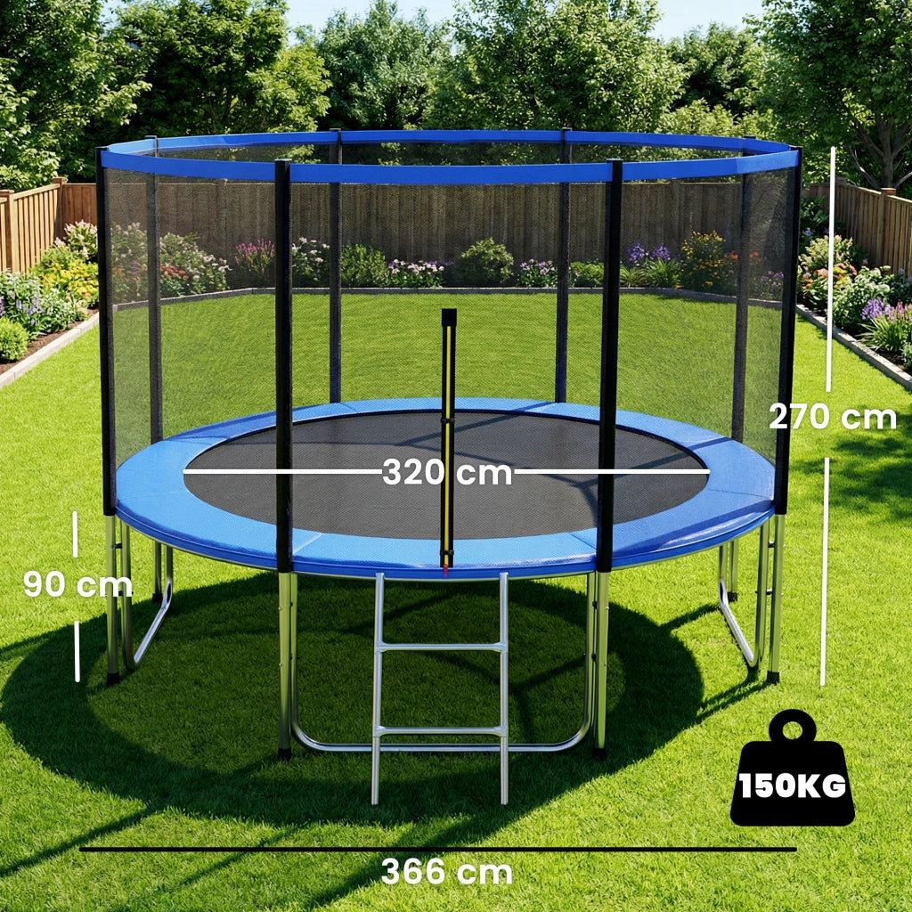 Trampolino Esterno per Bambini con Rete di Sicurezza ¨C Minimal ¨C ?366 cm Blu