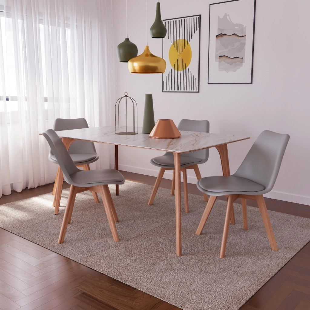 Junin - Set di 4 sedie con gambe in legno di faggio grigio