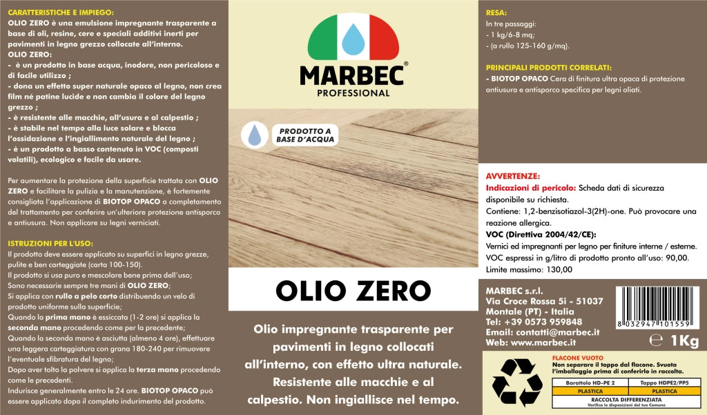 Impregnante legno trasparente OLIO ZERO   1KGx6Pz
